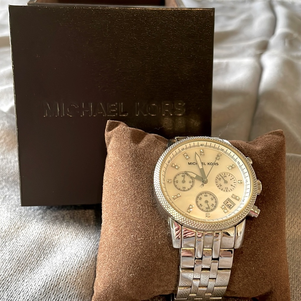 Michael Kors Silver Watch with Crystal Accents